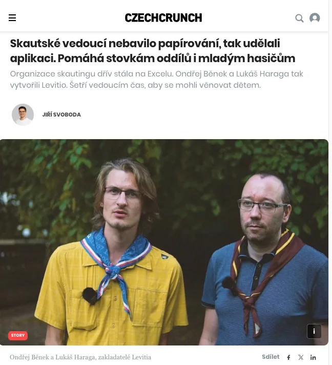 Článek CzechCrunch o zakladatelích Levitia Ondřeji Běnekovi a Lukáši Haragovi